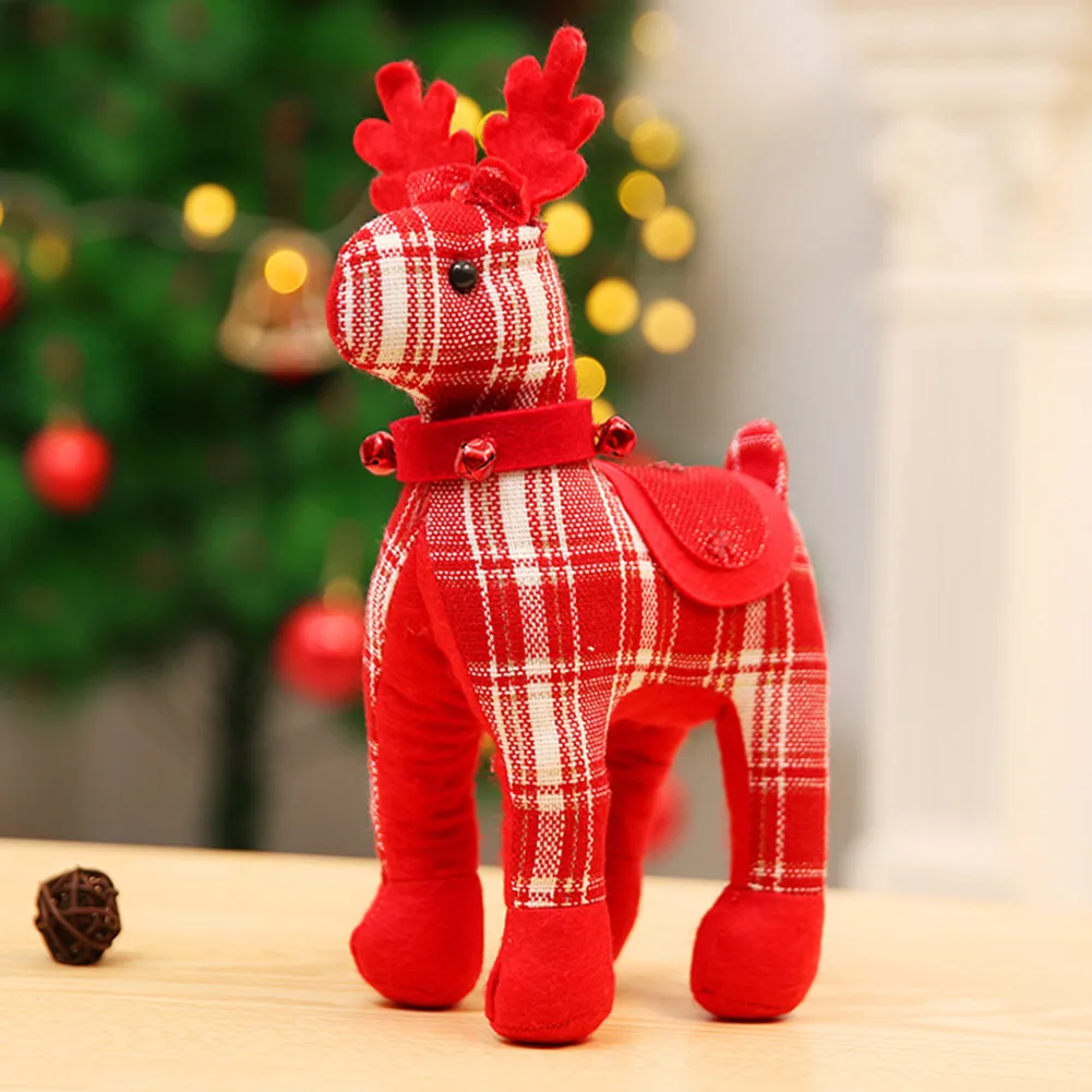 

Christmas Elk Plush Toy Xmas Simulation Deer Plaid Doll for Home Windows Festive Table Ornaments New Year Decorations