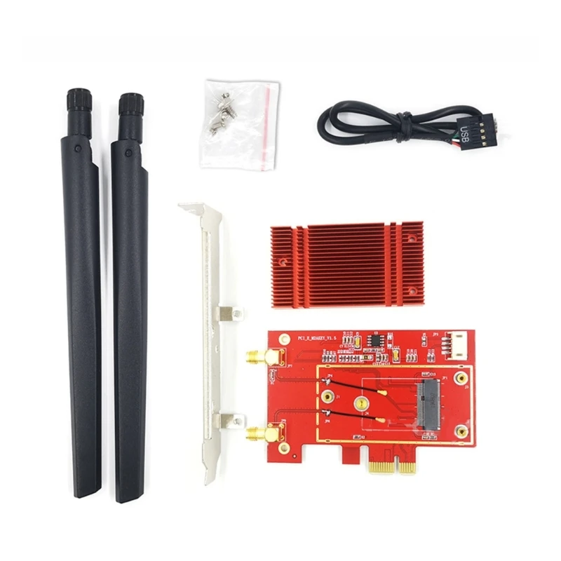 

NGFF to PCIE 1X 4X 8X 16X Card Adapter Converter with Red Heatsink AX210 P9JB