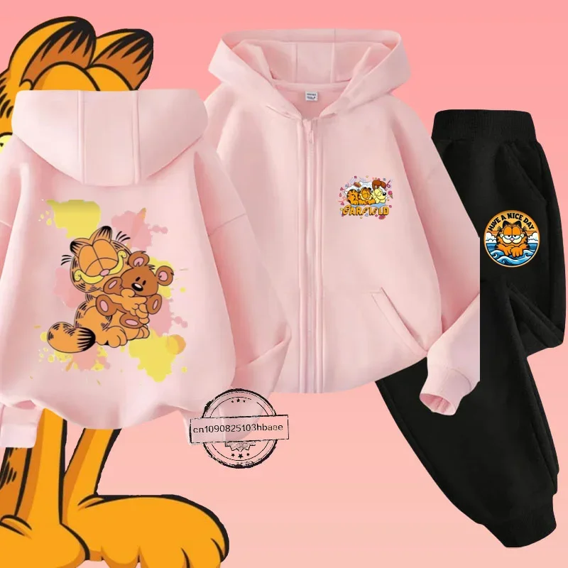 Детский Осенне-зимний Комплект Garfiel Повседневный Стиль Толстовка С Мультяшным