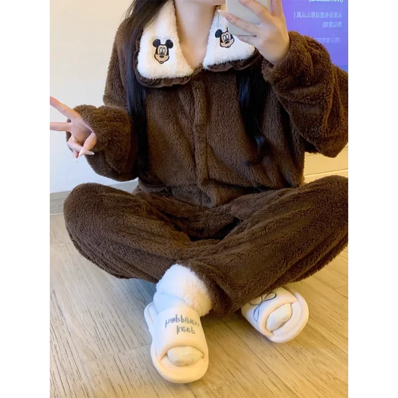 Пижамы Disney женские зимние плюшевые комплекты из двух предметов домашняя одежда с