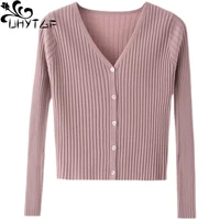 uhytgf cardigan for women long sleeve single breasted spring autumn sweater jacket v neck casual short tops knitted thin coat 9