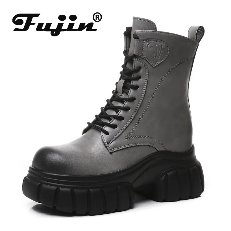 

Koznoy 8cm Genuine Leather Wedge Ethnic Moccasins Ankle Booties Fashion Hidden Heel Spring Women Boots ZIP Platform Autumn Shoes