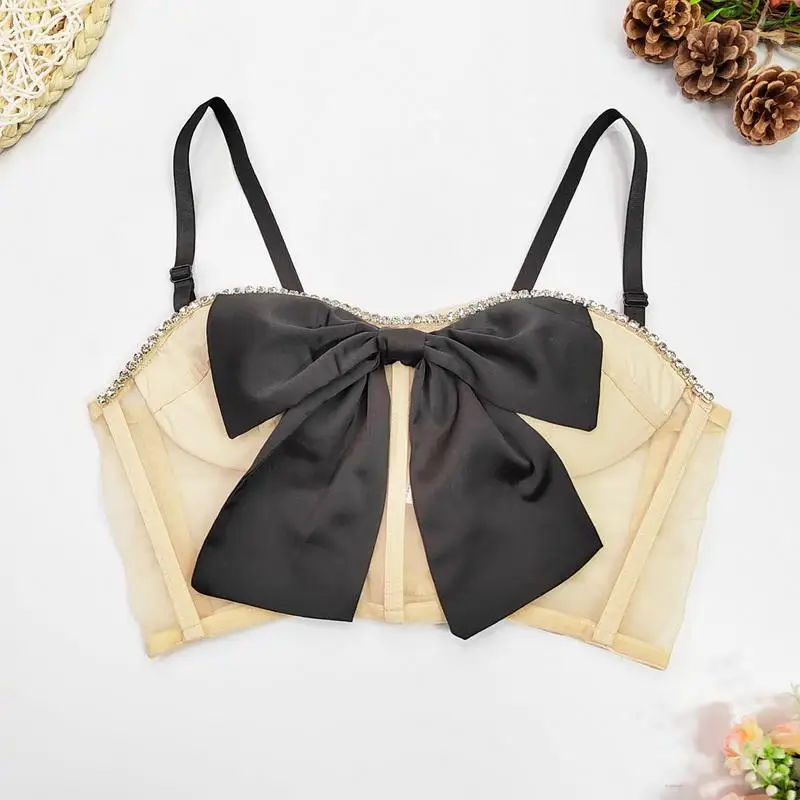 

Bow Knot Sling Hollow Sexy Wrap Chest Slim Vest Bottoming Tube Top Outer Wear Top With Chest Pad