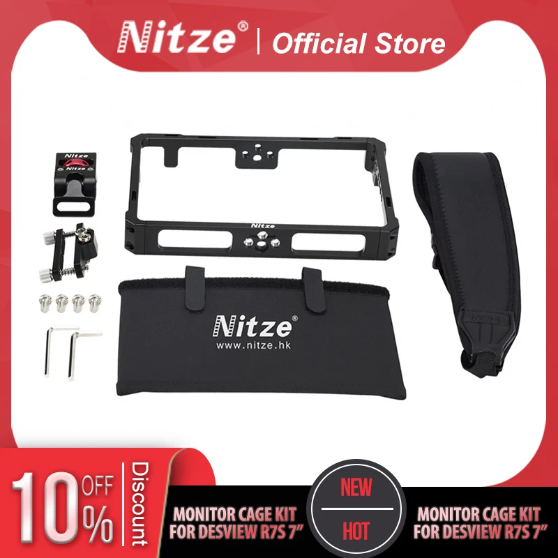 

Nitze Monitor Cage Kit for Desview R7S 7" with PE14 HDMI Cable Clamp LS7-A Sunhood N58-J Shoulder Strap N54-C2 - R7S-KIT