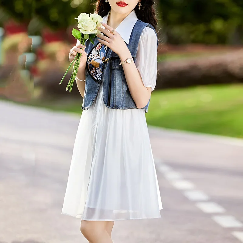 Новинка лета 2024 года винтажная короткая куртка без рукавов с юбкой комплект из 2