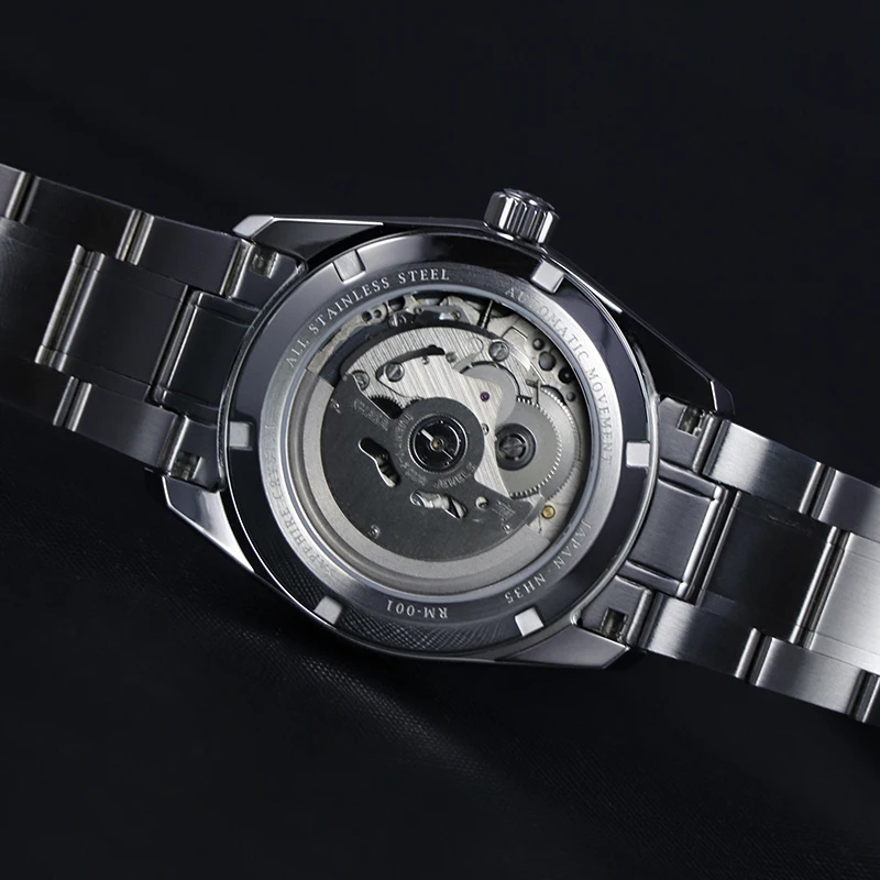 RMALTI Brand Men's Stainless Steel Diving Watch Mechanical Sapphire Crystal Bracelet Watch Luminous Watch Waterproof