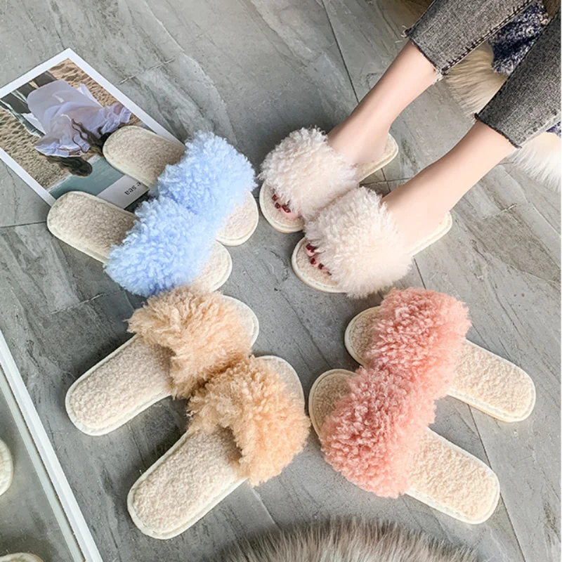 

X new wheat ear plush slippers autumn winter plush slippers fashion women's plush slippers cotton slippers