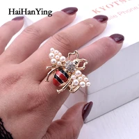 new fashion women animal bee rings pearl party wedding female jewelry gold colour adjustable trend rings unique like gift