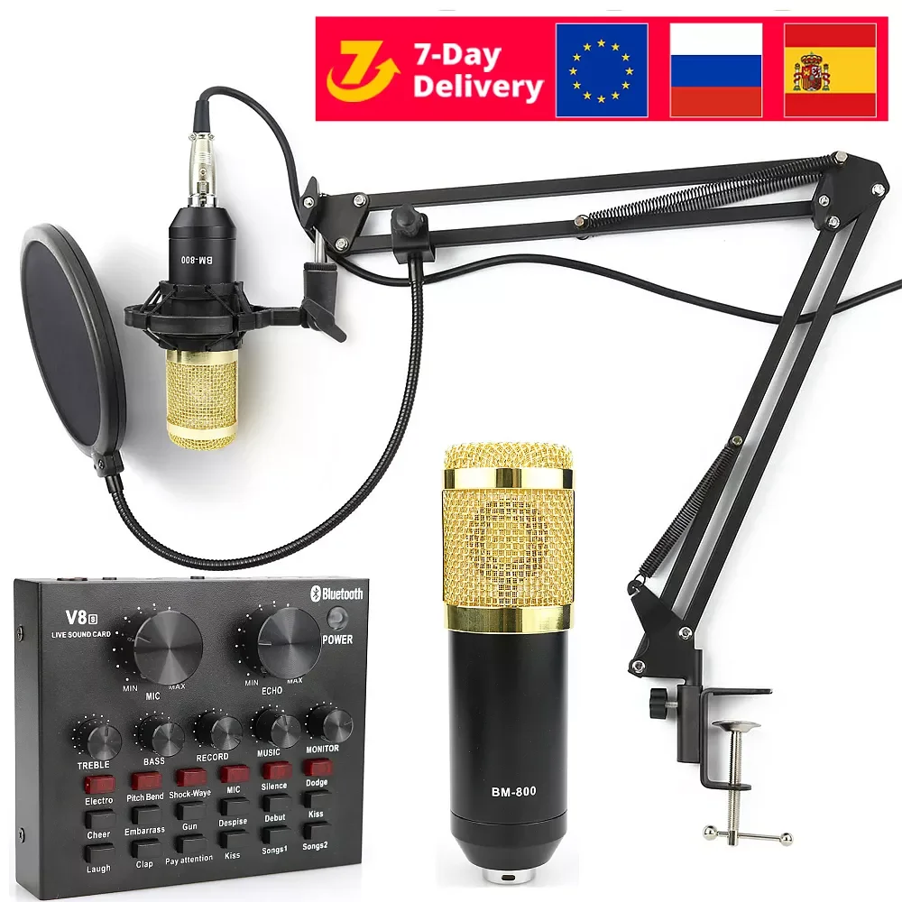 

NEW 800 Microphone Studio Sound Card Kits bm800 Condenser Microphone PC Mic Podcast Streaming Gaming Karaoke Recording microfone