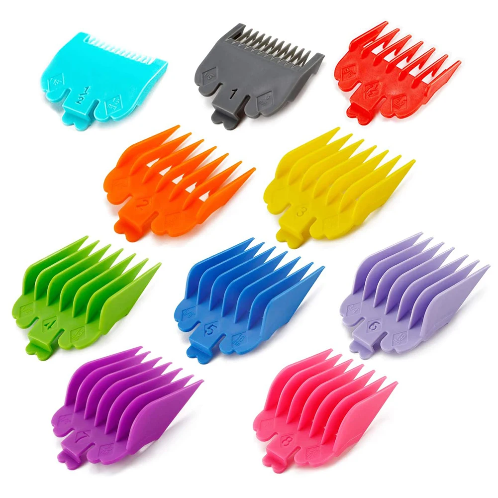 

10 Pcs Hair Clipper Limit Comb Guide Attachment Size Barber Replacement 1.5mm-25mm Universal Professional Hair Trimmers Colorful