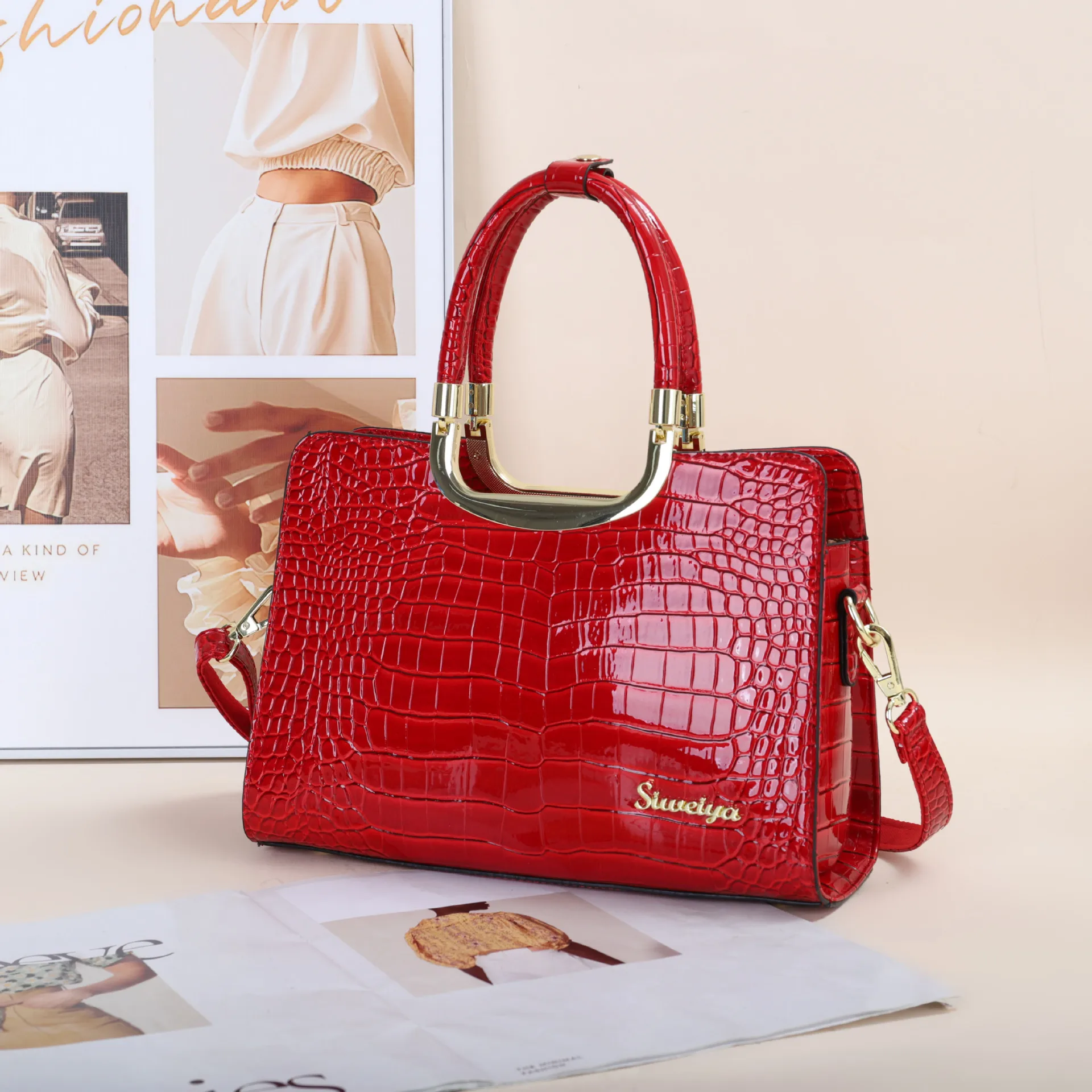 

Women Handbag Patent Leather Glossy Top-Handle Satchel Tote Purses and Handbags Luxury Designer Fashion Shoulder Bag