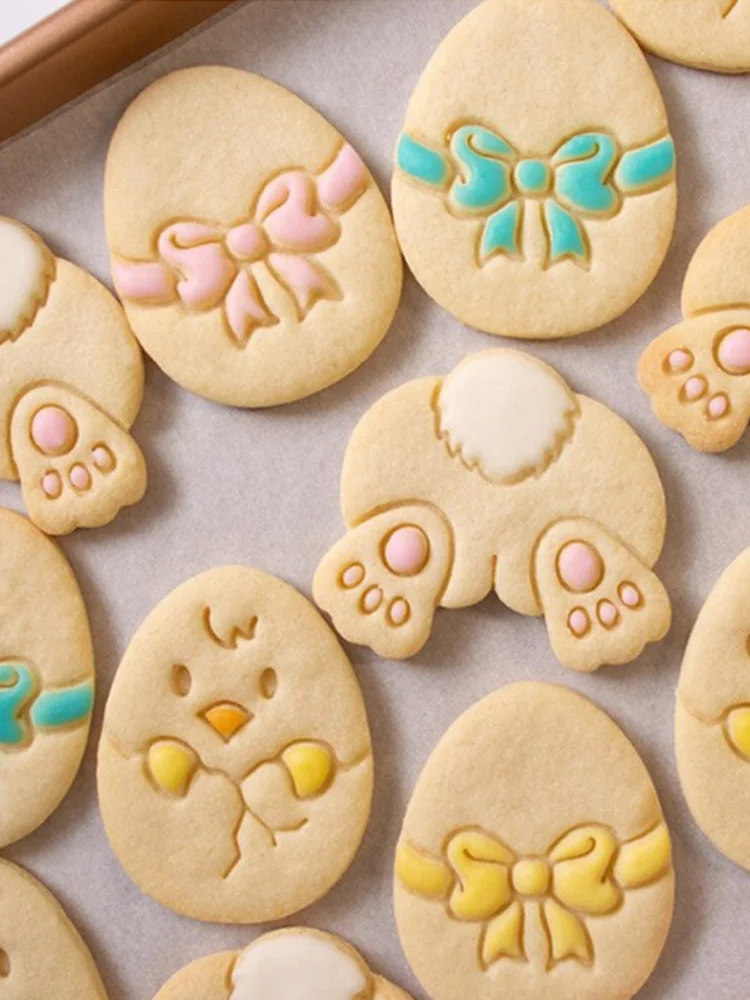 

Cartoon Easter Egg Embosser Cookie Stamp Mold Cute Bunny Chick Shaped Fondant Icing Biscuit Cutting Die Cake Baking Accessories