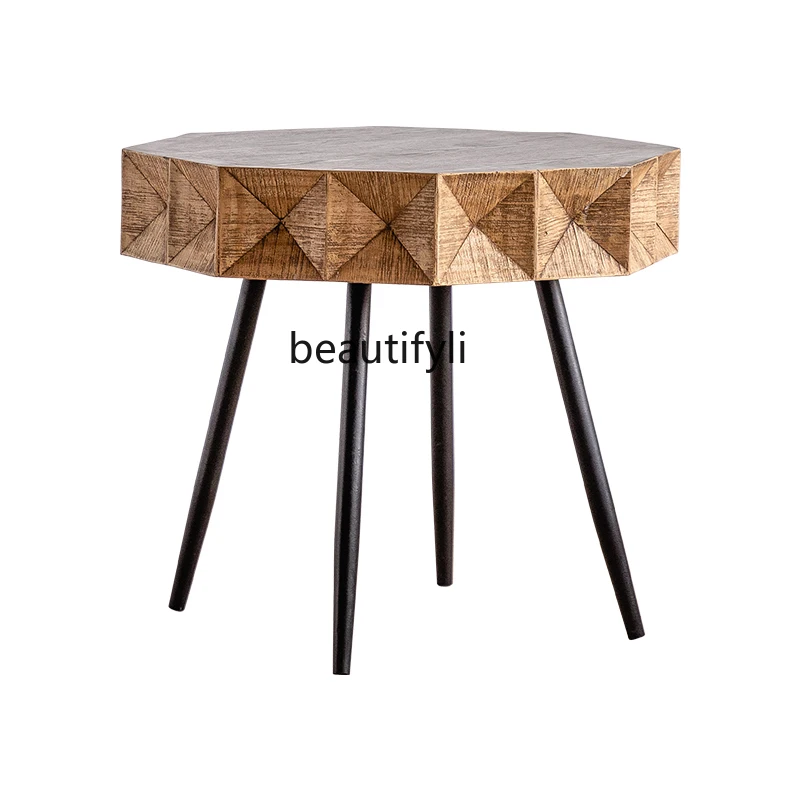 

zq Retro Solid Wood Small Coffee Table American Country Creative Distressed Sofa Side Table Table B & B Furniture
