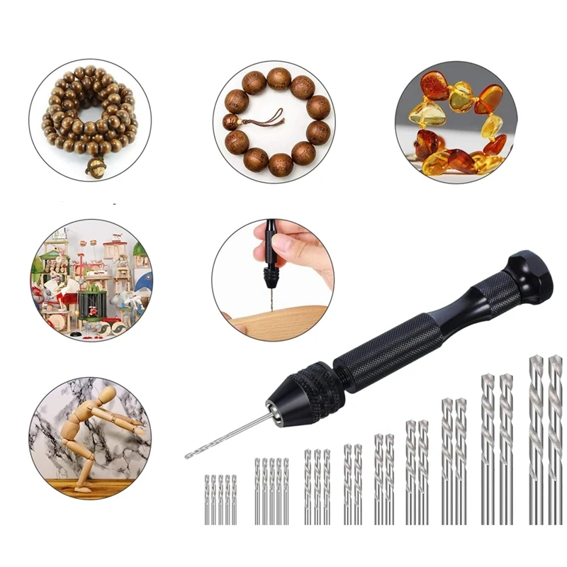 

1set Hand Drill Set Mini Aluminum Hand Drill Bit Jewelry Craft Hand Manual Drill Woodworking Tools Drill Bit HSS Twist Drill Bit