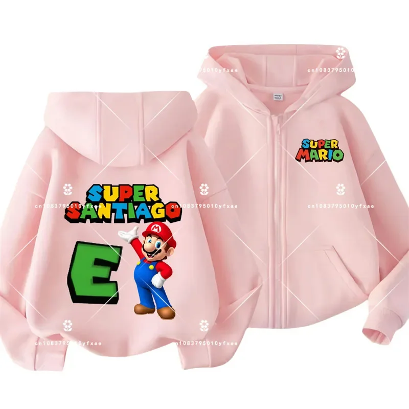 ABCDE Alphabet Kids Zipper hoodie Super Mario Cartoon Print Game series boys and girls Kawaii knitwear Autumn Winter coats