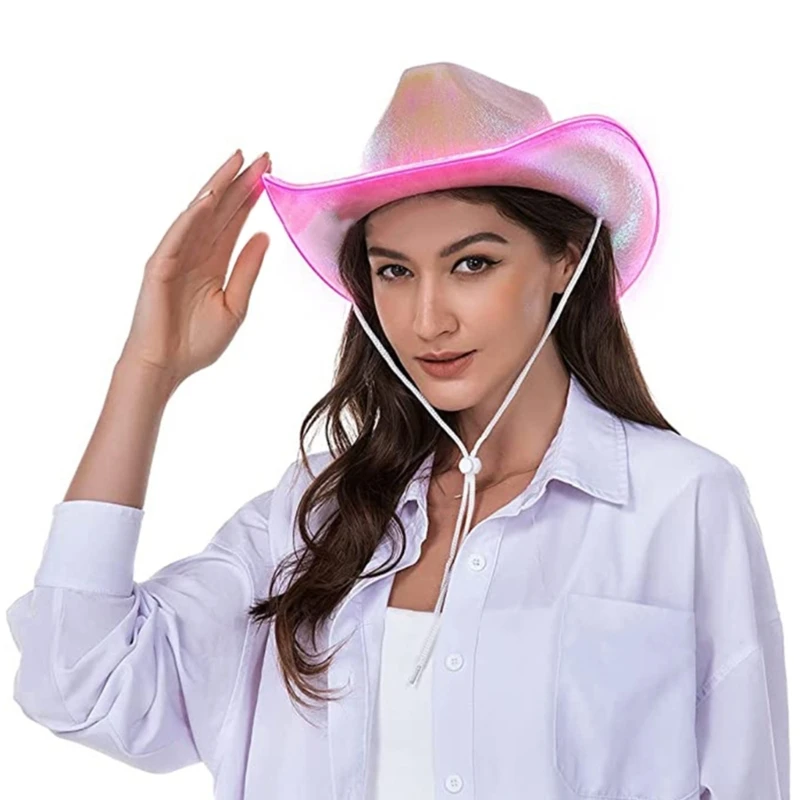 

Light-up Cowgirl Cowboy Hats for Women Men Thick Fabric Cowboy Hat with Led Brim Western Jazz Felt Hat Casual Hats T8NB