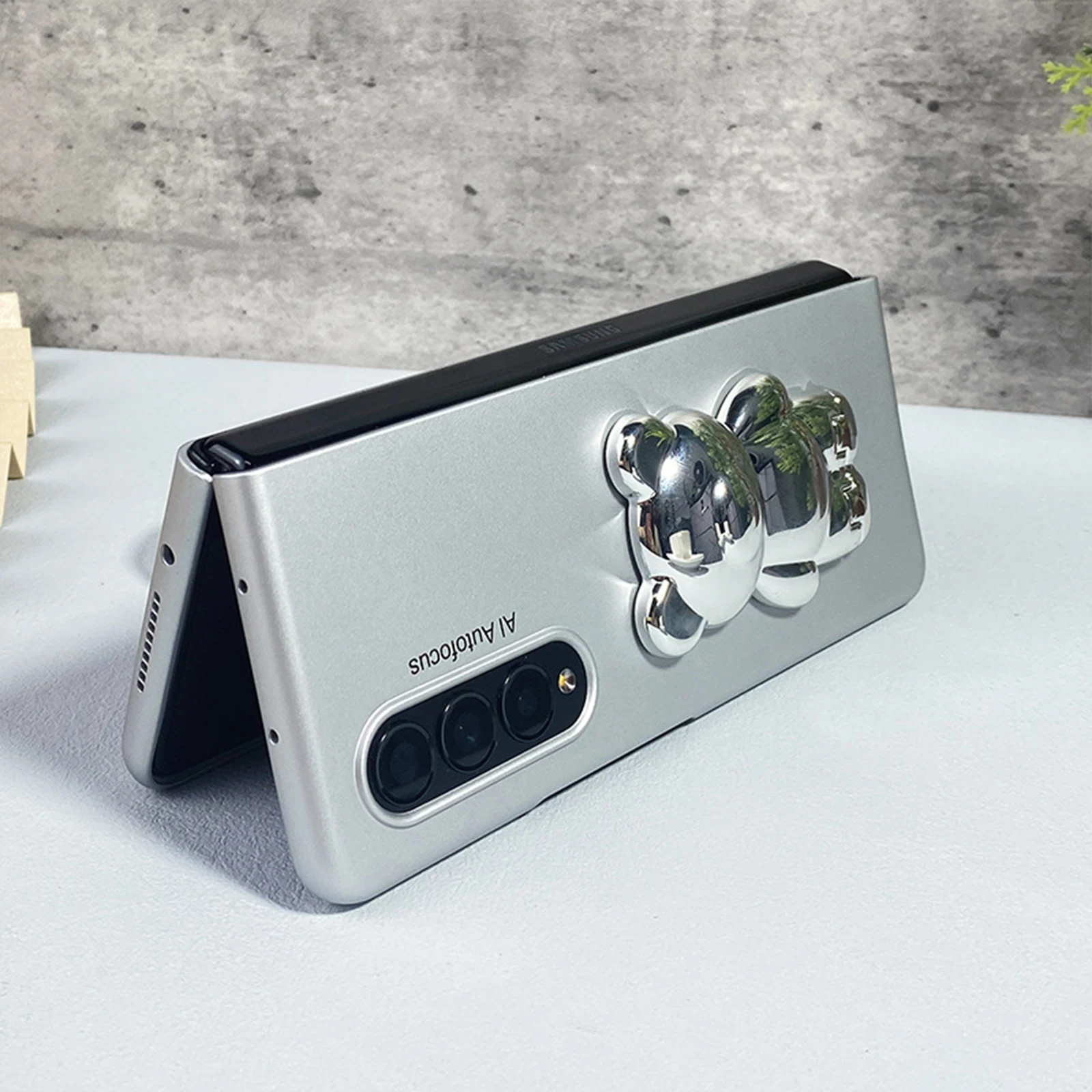 Folding Case for Samsung Galaxy Z Fold 3 4 5G Hard PC Shockproof Case with Hand Rope Bear Stand Phone Cases Protection Cover
