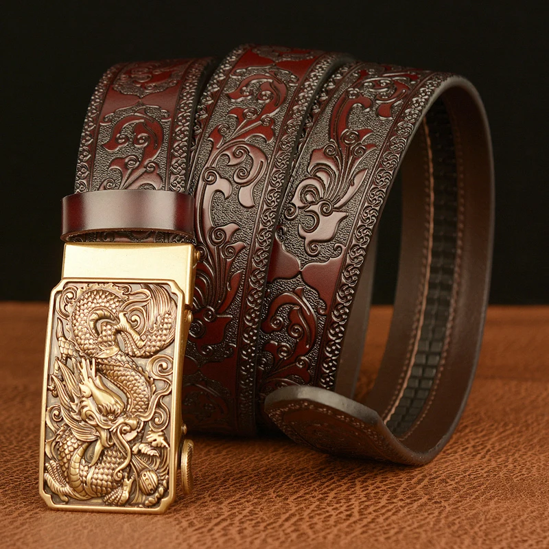 For Men Belts Automatic Buckle Fashion Belt High Quality Men's Luxury Dragon Buckle Belt Genuine Leather Belt Male Pattern