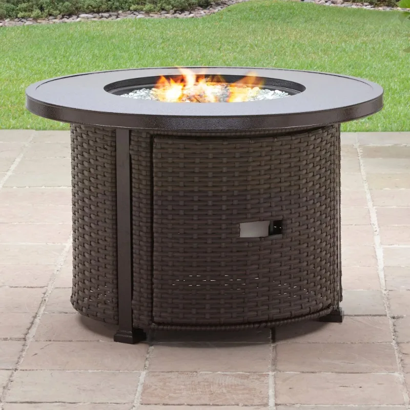 

Better Homes & Gardens Colebrooke 37" Round 50,000 BTU Propane Gas Fire Pit Table with Glass Beads, Metal Lid Protective Cover