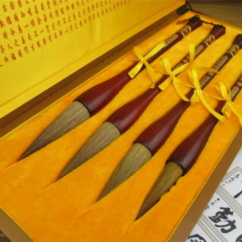 Luxurious Weasel Hair Chinese Traditional Calligraphy Brushes Pen Set Writing Brushes Set Artist Painting Brush Redwood Gift Box