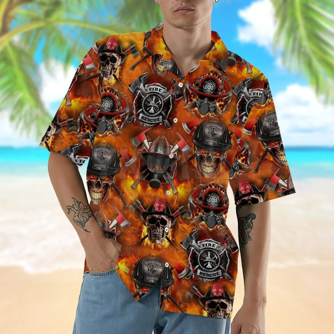 Firefighter Skull 3D All Over Printed Hawaiian Shirt Men's For Women's Harajuku Casual Shirt Unisex