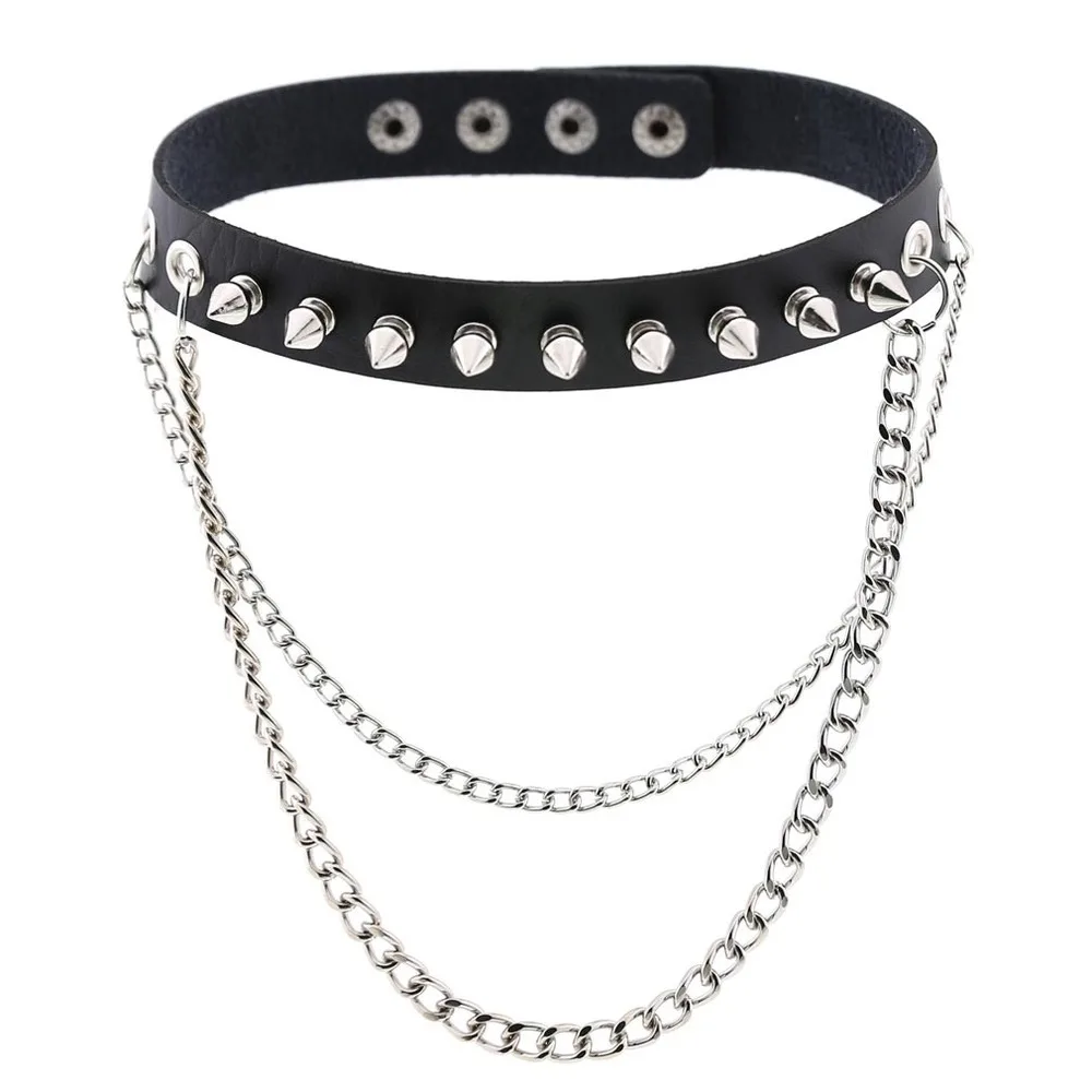 

Goth Sexy Collar Choker Necklaces for Women Stainless Steel Link Chains Leather Spiked Studded Harajuku Egirl Gothic Jewelry