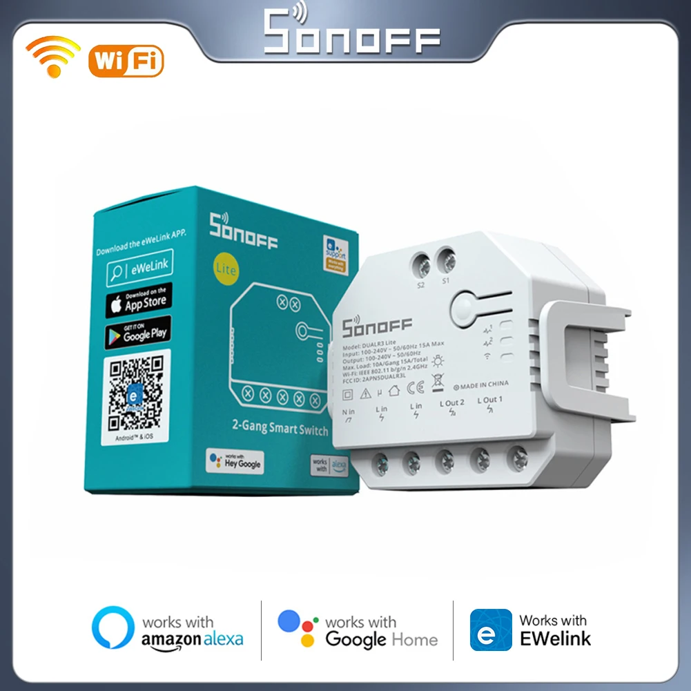 

SONOFF DUALR3 Lite WIFI Smart Switch Module Two Way Dual Relay Module Power Metering Remotely Control Via EWeLink Google Home