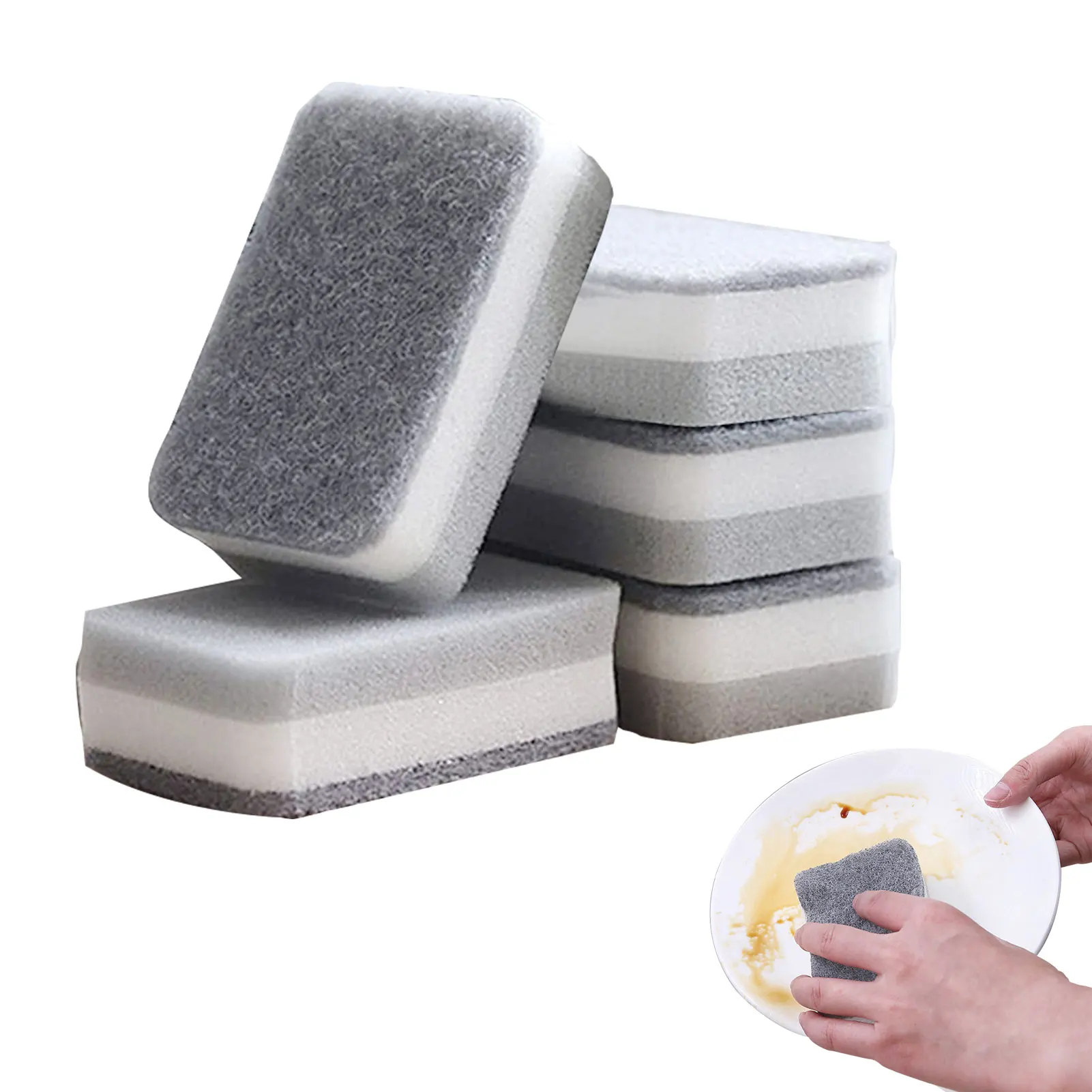 

5 шт., трехслойная губка для мытья посуды