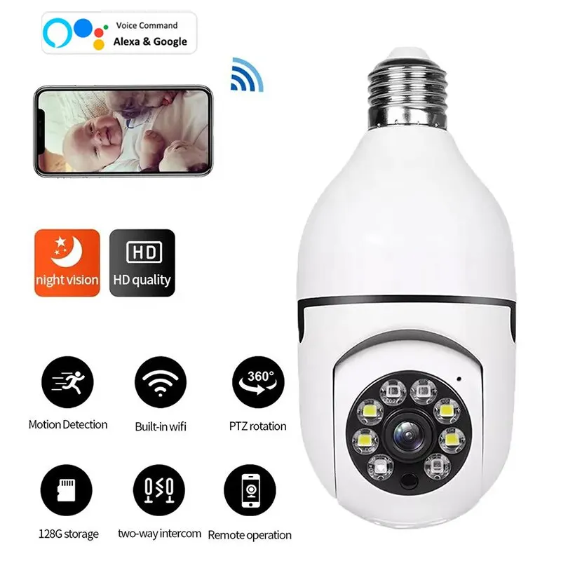 

Dl 29M 5G Bulb E27 Surveillance Camera Full Color Night Vision Automatic Human Tracking Zoom Indoor Security Monitor Wifi Camera