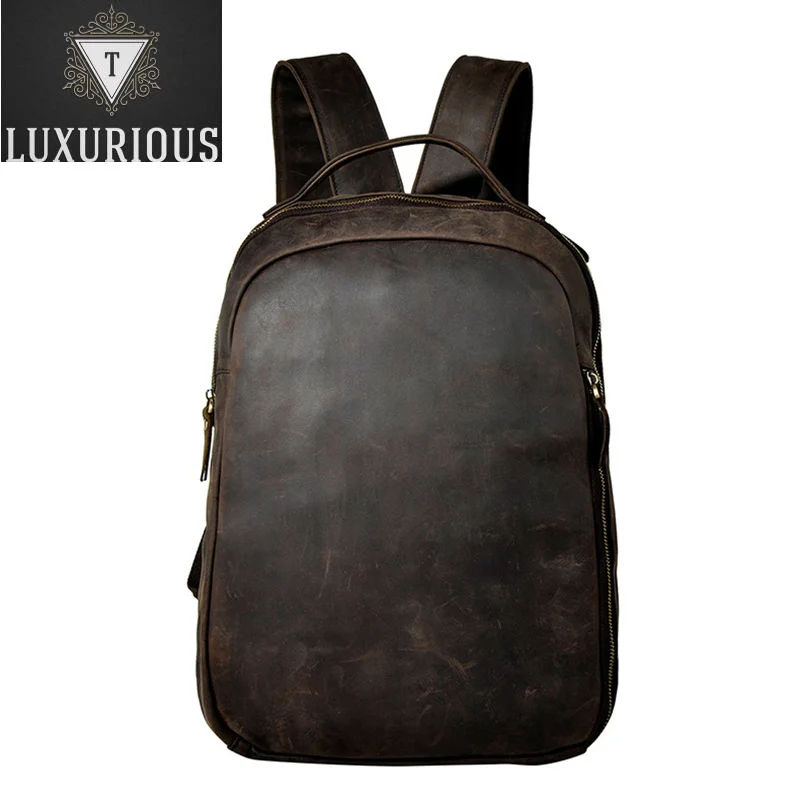

High Quality Genuine Leather Rucksack Daypack Men School Bag Computer Bags Multi-Capacity Crazy Horse Cowhide Knapsack Backpack