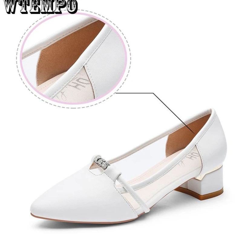 WTEMPO Fashion Woman Sandals Sweet Slip on Heel Pumps for Party Ladies Casual Shallow Mouth Pointed Toe Comfort Shoes Wholesale