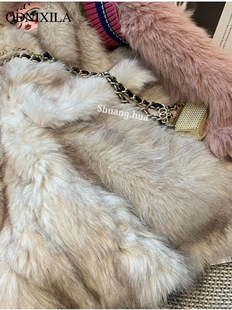 Women's Fur Coat Faux Fur Coat Splicing Baseball Collar Women's 2022 Autumn and Winter New Fashion Plush Thickened Short Coat