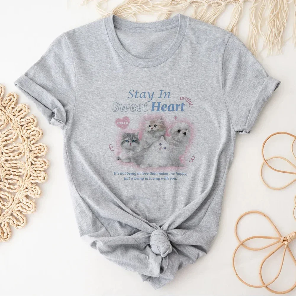 Женская футболка в японском стиле с котенком Y2K