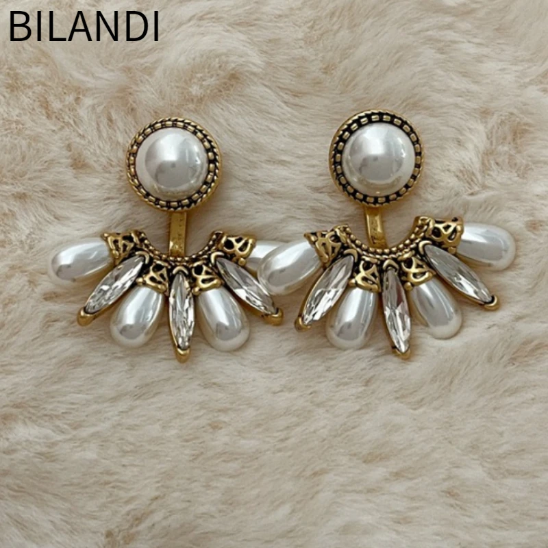 

Bilandi Retro Jewelry 925 Silver Needle Transparent Glass Earrings 2023 Trend New Elegant Simulated Pearl Earrings For Women