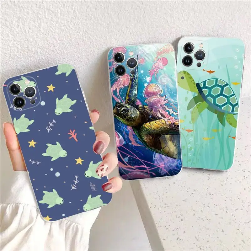 

RuiCaiCa Cute little turtle Phone Case For iPhone 14 13 12 11 Pro Max XS X XR SE 2020 6 7 8 Plus Mini Transparent Shell