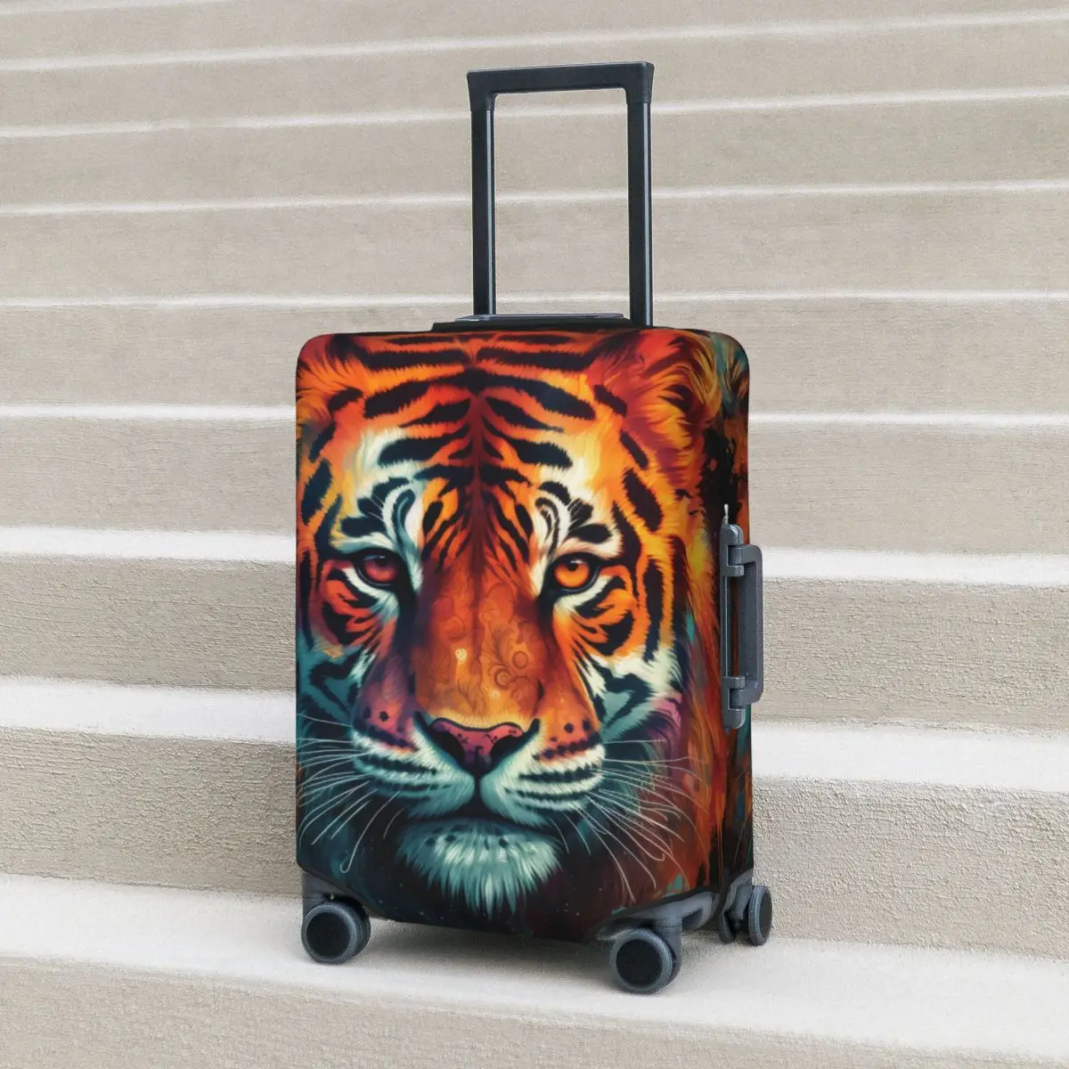 

Tiger Suitcase Cover Animal Head Captivating Image Travel Flight Elastic Luggage Supplies Protector