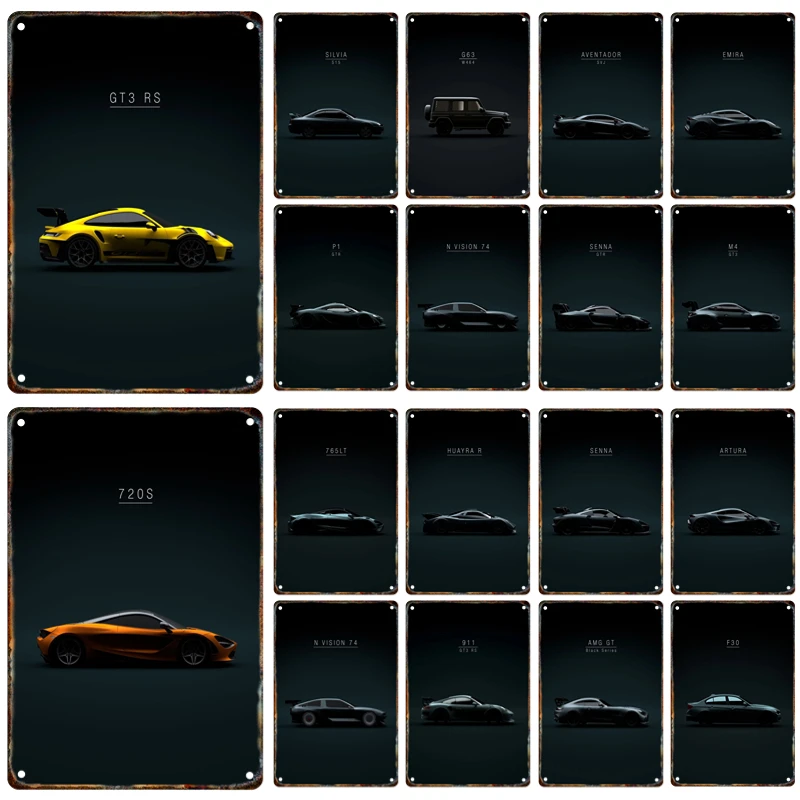 

Modern Famous Sports Car Metal Signage Vintage Tin Painting Car Poster Home Living Room Garage Club Man Cave Wall Art Decor Gift