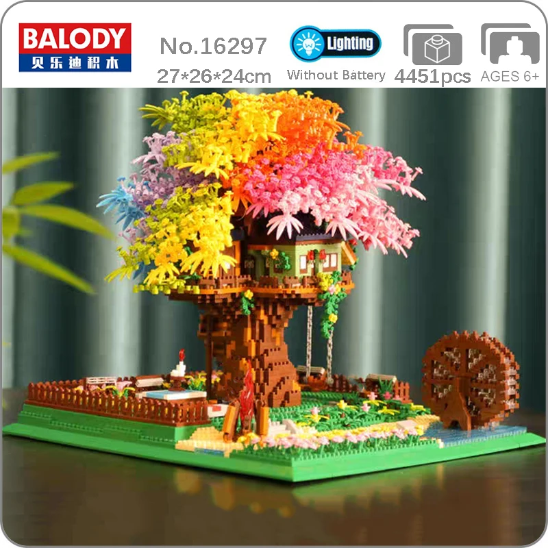 

Balody 16297 World Architecture Rainbow Tree House Garden River Waterwheel Light Mini Diamond Blocks Bricks Building Toy No Box