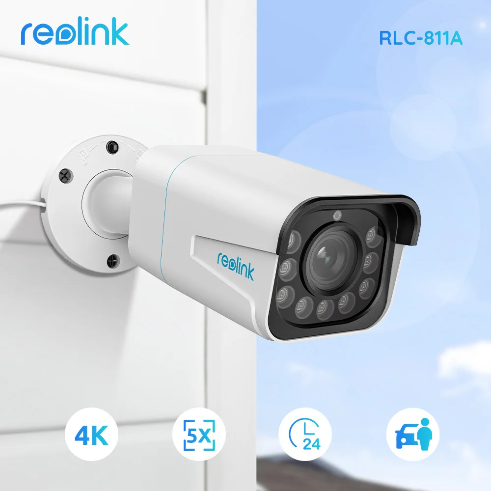   Reolink Smart 4K 8MP PoE Security Camera 5X Zoom 2-Way Audio IP Cam Human/Car Detection Spotlight Surveillance Cameras RLC-811A 
