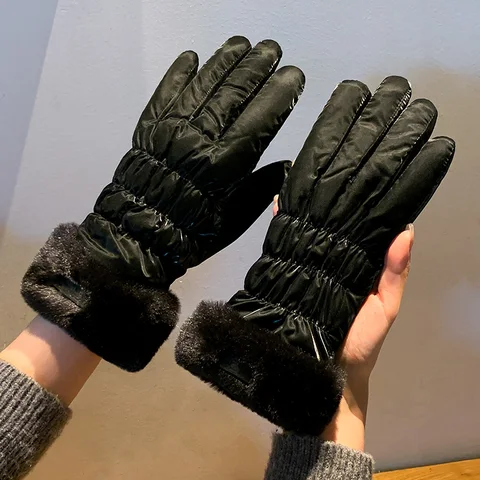 2025 новые женские зимние теплые перчатки, милые водонепроницаемые и морозостойкие перчатки с сенсорным экраном для верховой езды, плюс толстые плюшевые хлопковые перчатки