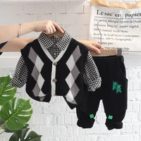 lzh boys set 2022 autumn winter handsome sweater vest 3 pcs suits for baby boys clothes casual sportswear 1 5 years kids outfits
