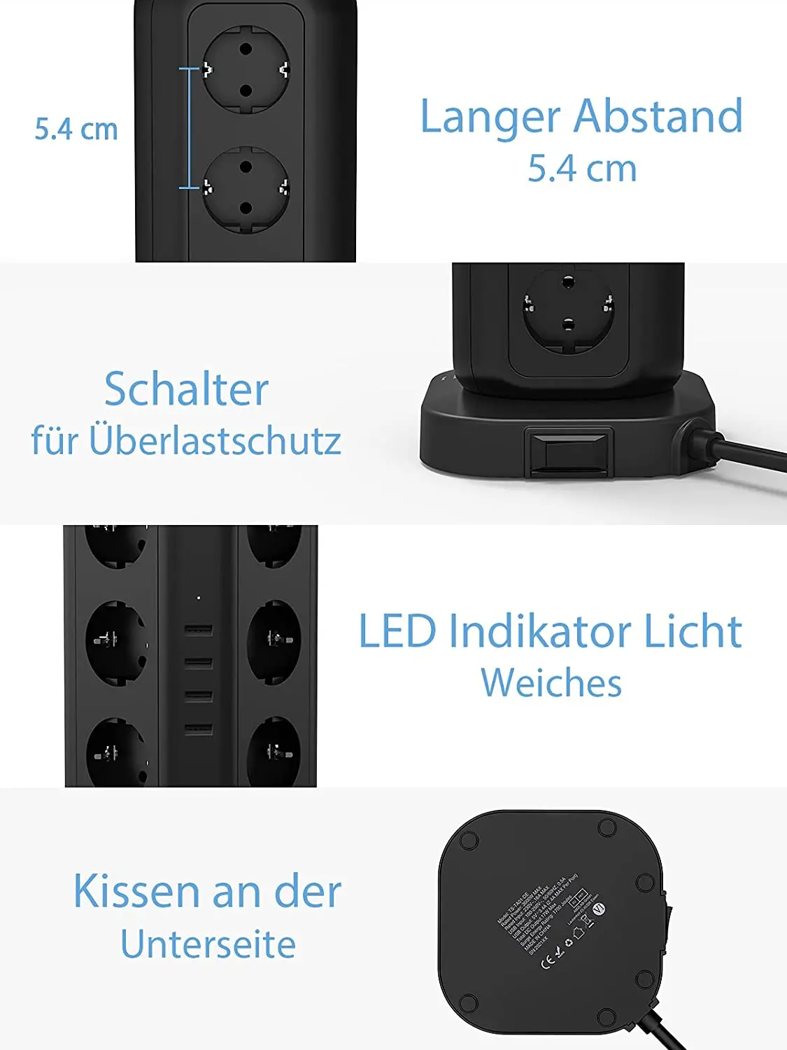 Сетевой удлинитель TESSAN с европейской вилкой защита от перенапряжения