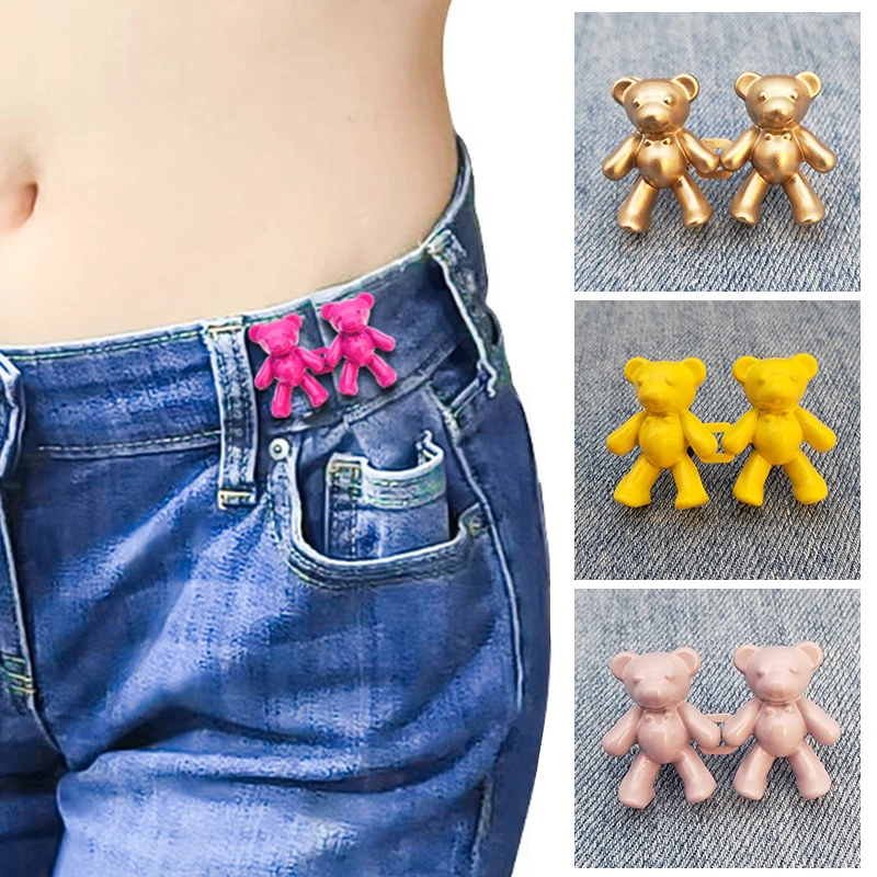 

1pair Nail-free Jeans Bear Waist Buckle Removable Closing Artifact Invisible Snap Button Tightening Waistband Button Adjustable