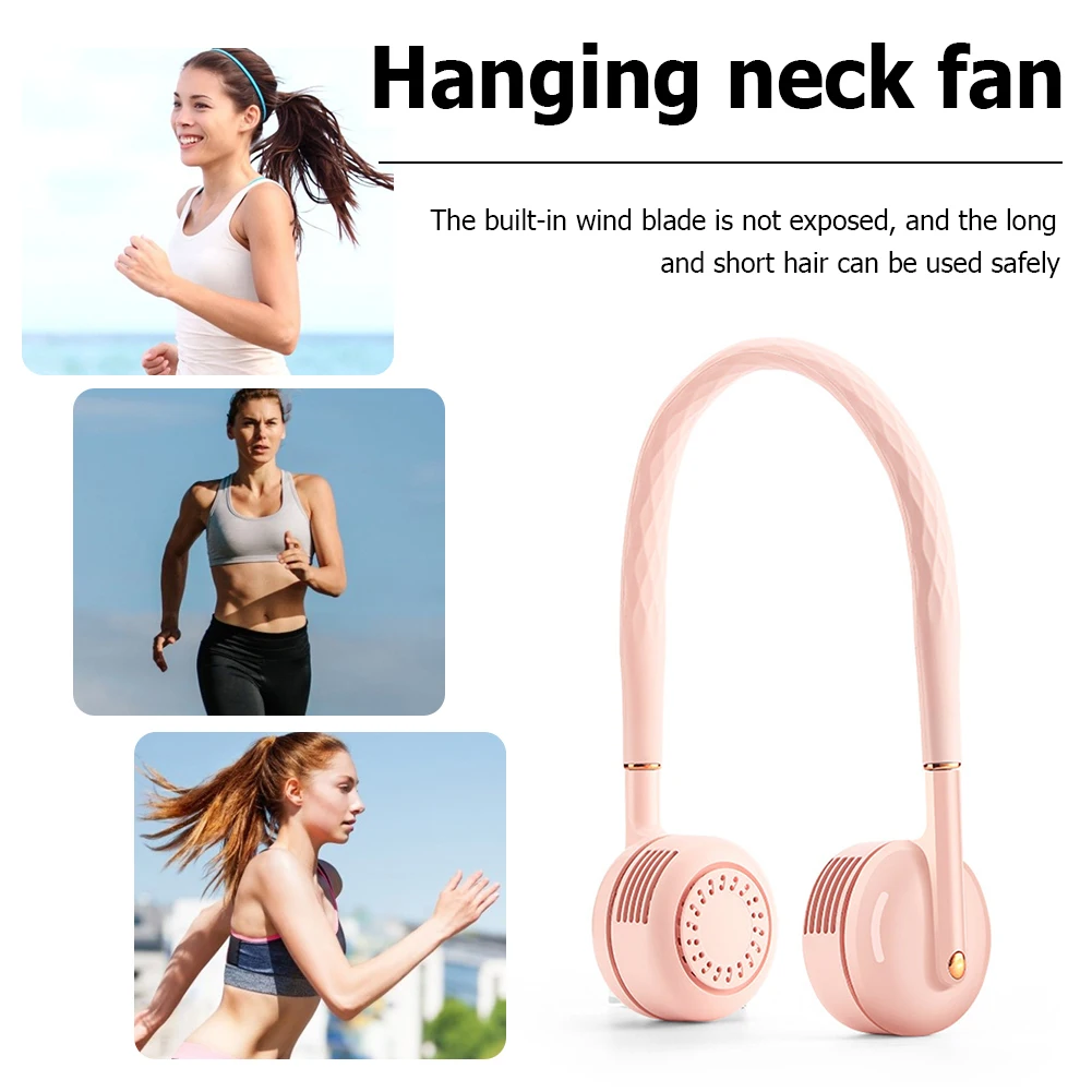 

Portable Hanging Neck Fan USB Rechargeable 2400mAh Wearable Personal Fan 360 Rotation Bladeless Fans with LED Light