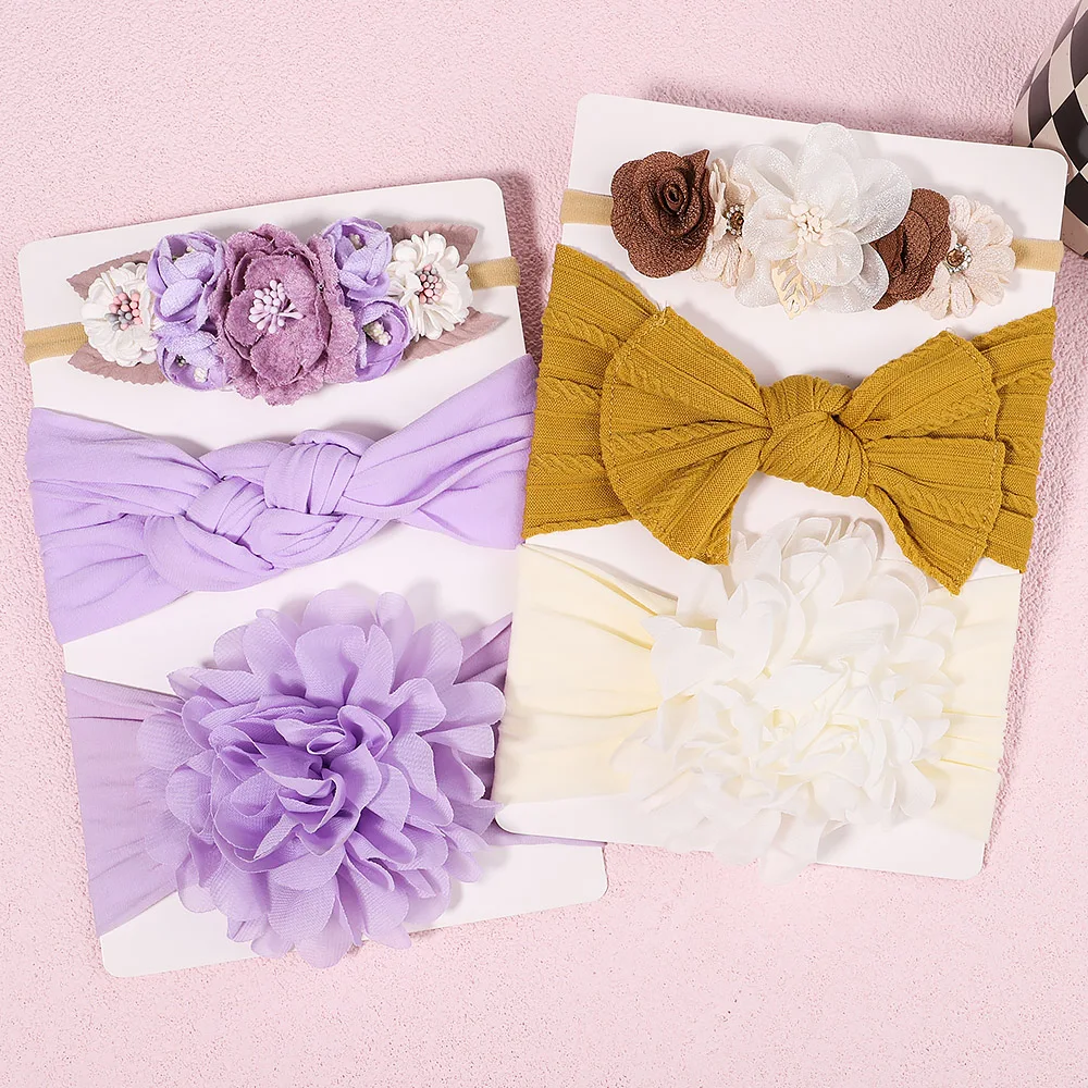 

3Pcs/Lot Baby Bows Flower Cable Headbands for Girls Newborn Toddle Turban Hairbands Children Headwrap Infant Kids Accessories
