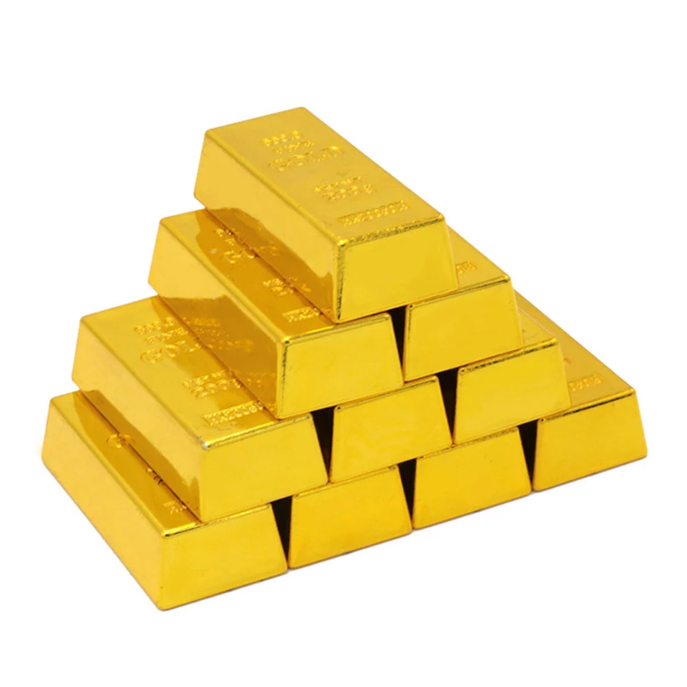 

10 Pcs House Decorations Home Plastic Gold Bars Artificial Make Fake Bricks Playthings Simulation