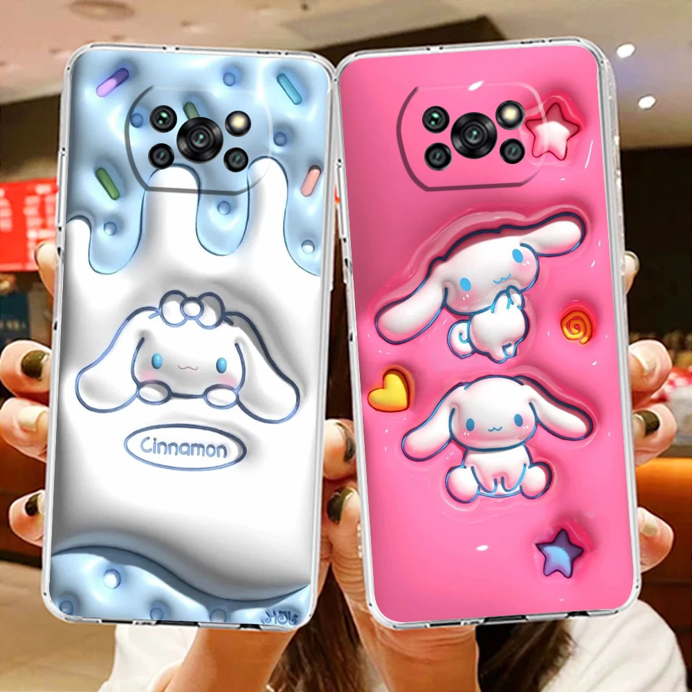 

3D Vision Sanrio Cinnamoroll Phone Case For Xiaomi Mi Poco X5 X4 X3 NFC F4 F3 GT M5 M5s M4 M3 Pro C50 C40 5G Transparent Cover