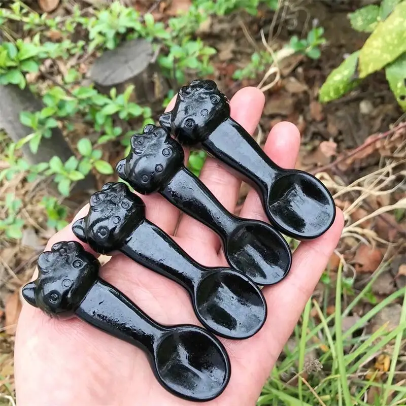 7 5 см натуральный черный обсидиан КТ-Кот мультяшная ложка Исцеляющие здоровые