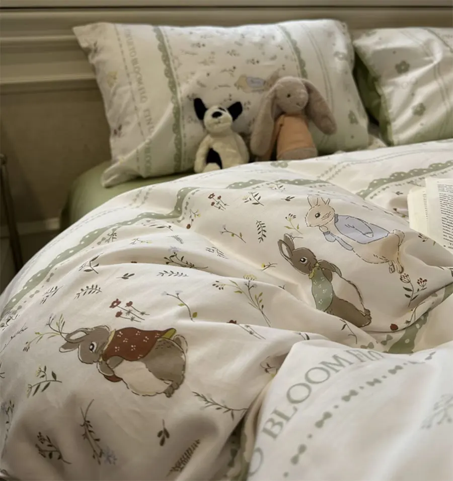 

vintage pastoral flower rabbit green bedding set kid teen,twin full queen cotton home textile bed sheet pillow case quilt cover