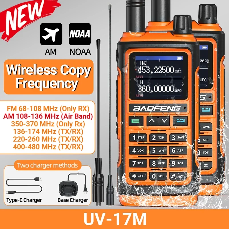 2x Baofeng UV-17M Air Band Walkie Talkie Беспроводная частота копирования NOAA Type-C Long Range UV-5R 17 Pro